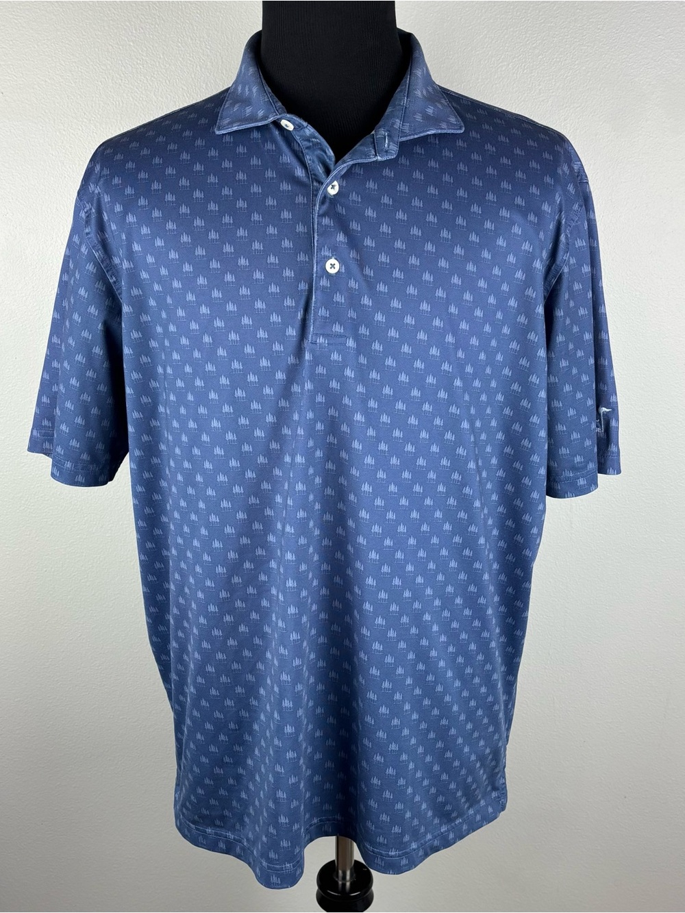Turtleson Golf Polo Shirt Mens Sz XL Blue Tree Print w/Chenal Country Club Logo
